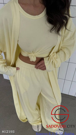 Женский костюм тройка удлинённая накидка, топ без рукавов, свободные брюки на резинке