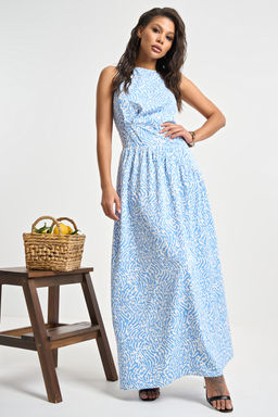 Платье облегающее бело-голубое