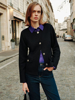 Bisiklet Yaka Dokulu Kad?n T?vit Ceket