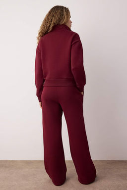 Teen Bordo Nak?sl? Dik Yaka Yar?m Fermuarl? Wideleg/Genis Paca Orme Esofman Tak?m? TWOAW26AU00081