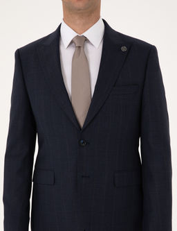 Lacivert Slim Fit %100 Y_n _izgili Tak_m Elbise