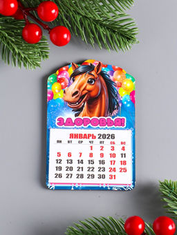 Цена за 2 шт. Магнит на холодильник и календарь отрывной 2026 Новогодний конь. Здоровья, 9.5?6.5 см