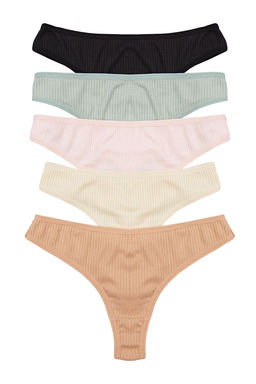 TRENDYOLMILLA Cok Renkli 5li Paket Fitilli Tanga Orme Kulot THMSS24KU00045  фото 6