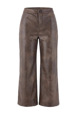 Haki Degrade Wide Leg/Geni_ Pa_a Suni Deri _rme Pantolon TWOAW27PL00023