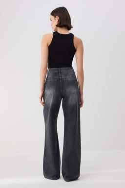 Trendyolmilla Wardrope Essentials Antrasit DOKUMLU Yuksek Bel Wide Leg Jeans TWOSS26JE00128