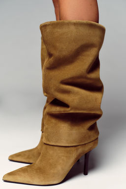 SPLIT SUEDE HEELED BOOTS