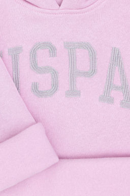 K_z _ocuk Pembe Kap__onlu Basic Sweatshirt