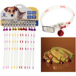 Цена за 6 шт. Ошейник для кошек с колокольчиком 1*30см "Neon-Кость" светящийся Ultramarine