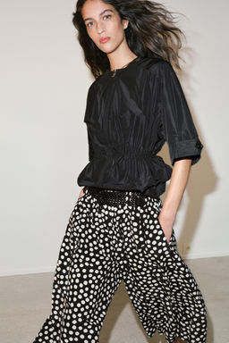 PANTAL?N CULOTTE LUNARES CINTUR?N / Negro / Blanco - Zara фото 4