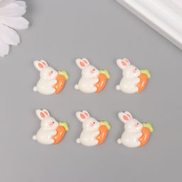 Декор для творчества пластик «Кролик с морковкой», набор 6 шт., 2×2.3×0.8 см
