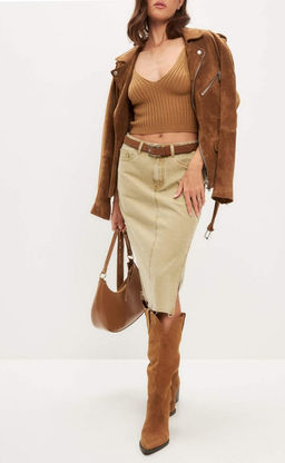 Юбка женская джинсовая миди P412-0219 хаки - Primm фото 10