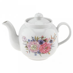 Чайник заварочный фарфоровый "Розы 3D" 2 вариант 700мл, форма "Янтарь" (Россия)