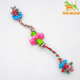 Игрушка канатная с жевательными элементами Шестерёнки, до 34 см, до 100 г, микс цветов
