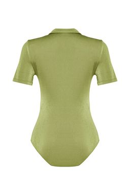 Yesil Parlak Yuzeyli ve Yumusak Dokulu Polo Yaka C?tc?tl? Orme Body TWOSS23BD00059