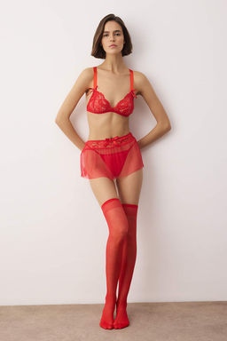 K?rm?z? 4lu Y?lbas? Temal? Dantel Kurdele/Fiyonk/Baglamal? Corapl? Ic Camas?r? Tak?m? THMAW26CC00034