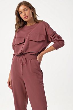 Костюм спортивный трикотажный с широкими брюками из футера бежевый меланж - Fly фото 10