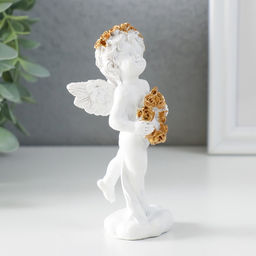 Фигурка полистоун Белоснежный ангел с венком из золотых роз, 5?4.5?12 см