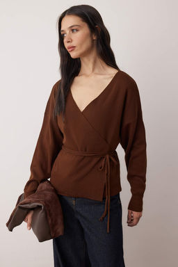 Kahverengi Kruvaze Yaka Triko H?rka TEDAW25HI00025