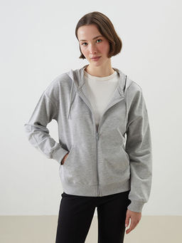 Kap??onlu Oversize Kad?n Fermuarl? Sweatshirt