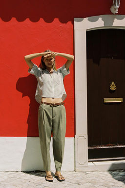 LINEN BELTED STRAIGHT-LEG TROUSERS - Zara фото 42