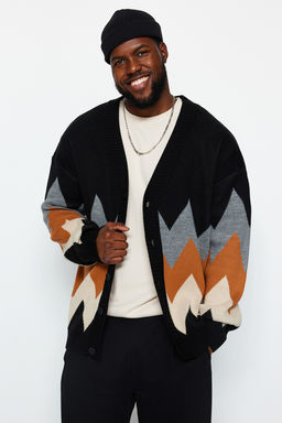TRENDYOL MAN Siyah Buyuk Beden Oversize Fit Genis Kal?p Baklava Desenli Triko H?rka TMNAW24AV00004 - Trendyolmilla фото 3