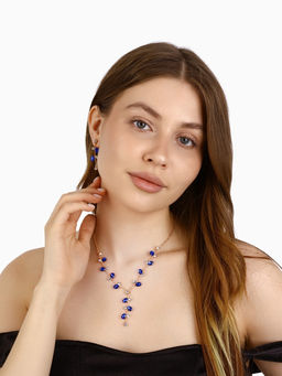 Набор 2 предмета: серьги, колье Изумление цветение, цвет сине-белый в золоте, 42 см