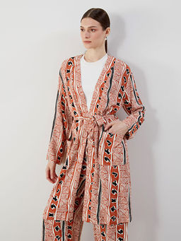 ?al Yaka Desenli Oversize Kad?n Kimono