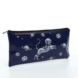 Косметичка-пенал на молнии, с рисунком Космический кот, тёмно-синяя