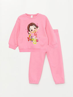 Bisiklet Yaka Uzun Kollu Niloya Bask?l? K?z Bebek Sweatshirt ve E?ofman Alt