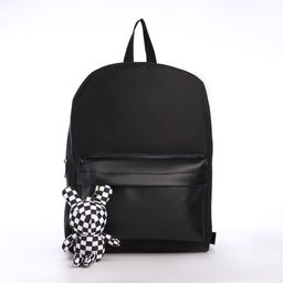 Рюкзак текстильный с карманом кожзам, 38х29х11 см, черный - Nazamok фото 4