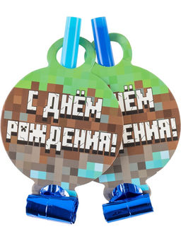 Цена за 2 шт. Карнавальные язычки гудки "Пиксели "11 см, 6 шт. в упак.