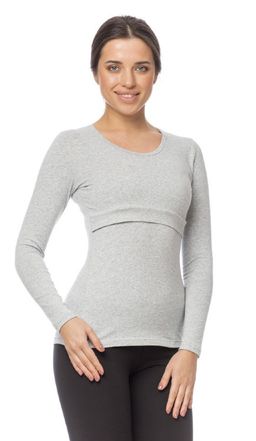 Лонгслив для кормящих, серый меланж