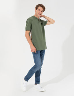 Haki Regular Fit Yandan _izgili Polo Yaka Ti__rt
