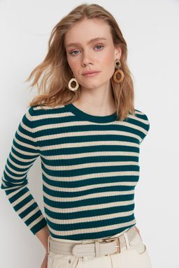 Yesil Basic Cizgili Triko Kazak TWOAW21KZ0942