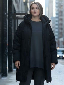 Пальто зимнее утепленное женское большого размера черного цвета 7699Ch - Visdeer фото 23