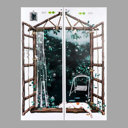 Наклейка пластик интерьерная цветная "Окно в сад" 30х80 см набор 2 листа