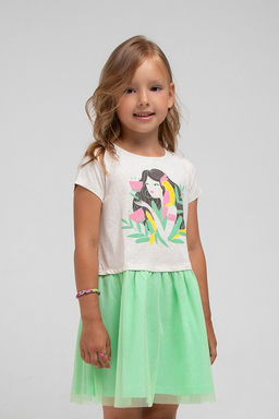 КР 5743/св.бежевый меланж,нео-минт к333, платье