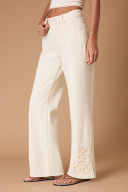 Ekru DOKUMLU %100 Pamuk Yuksek Bel Wide Leg Jeans TWOSS26JE00237 - Trendyolmilla фото 3