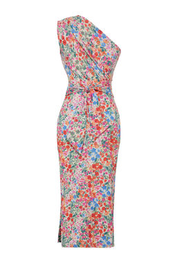 Cok Renkli Vucuda Oturan Tek Omuz Asimetrik Buzgu Detayl? Orme Midi Kalem Elbise TWOSS23EL02182