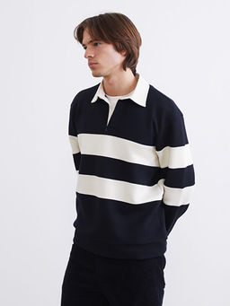 Polo Yaka ?izgili Erkek Sweatshirt