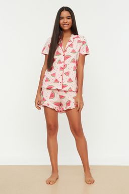 Trendyolmilla Pembe %100 Pamuklu Karpuz Desenli F?rf?rl? Sortlu Orme Pijama Tak?m? THMSS21PT0670 фото 11