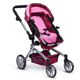Коляска для кукол металлическая, регулируемая ручка, с корзиной, цвет розово-бородовый