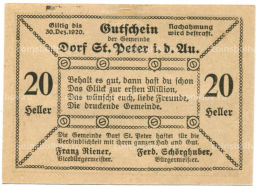 Банкнота 20 геллеров 1920 года Австрия  Санкт-Петер-ин-дер-Ау (нотгельд)