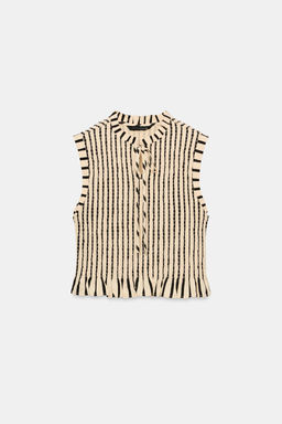 TOP RAYAS NIDO DE ABEJA / Crudo / Negro - Zara фото 7