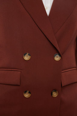 Koyu Kahverengi Regular Astarl? Kruvaze Kapama Dokuma Blazer Ceket TWOAW21CE0264