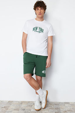 Ekru- Ye_il Bask_l_ %100 Pamuk Regular Fit _rme _ortlu Pijama Tak_m_ TMNSS24PT00012