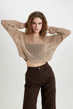 Свитер крючком Relax Fit с вырезом лодочка - Defacto фото 3