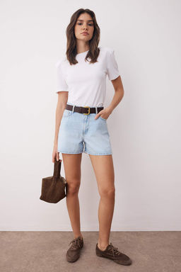 Buz Mavisi Yuksek Bel City Boy Denim Sort TWOSS23SR00199