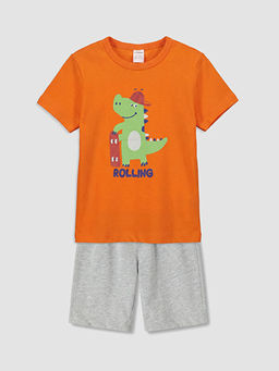 Bask?l? Erkek ?ocuk ?ortlu Pijama Tak?m?