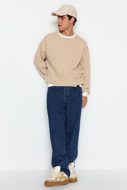 TRENDYOL MAN Siyah Oversize/Genis Kesim Cizgili Ici Polar/S?cak Tutan Sweatshirt TMNAW24SW00065 - Trendyolmilla фото 2